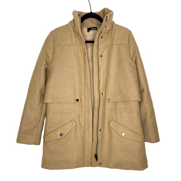 The Kooples Jackets & Blazers - The Kooples Wool Blend Mockneck Utility Pea Coat Small Snap Front Zip Jacket Tan